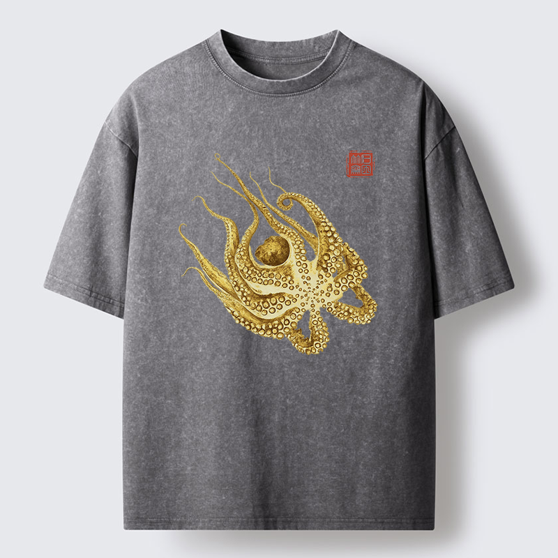 Magmoo Golden Octopus Washed T-Shirt-Magmoo