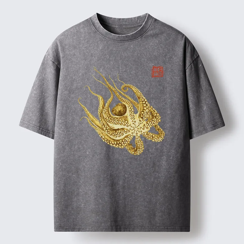 Magmoo Golden Octopus Washed T-Shirt-Magmoo