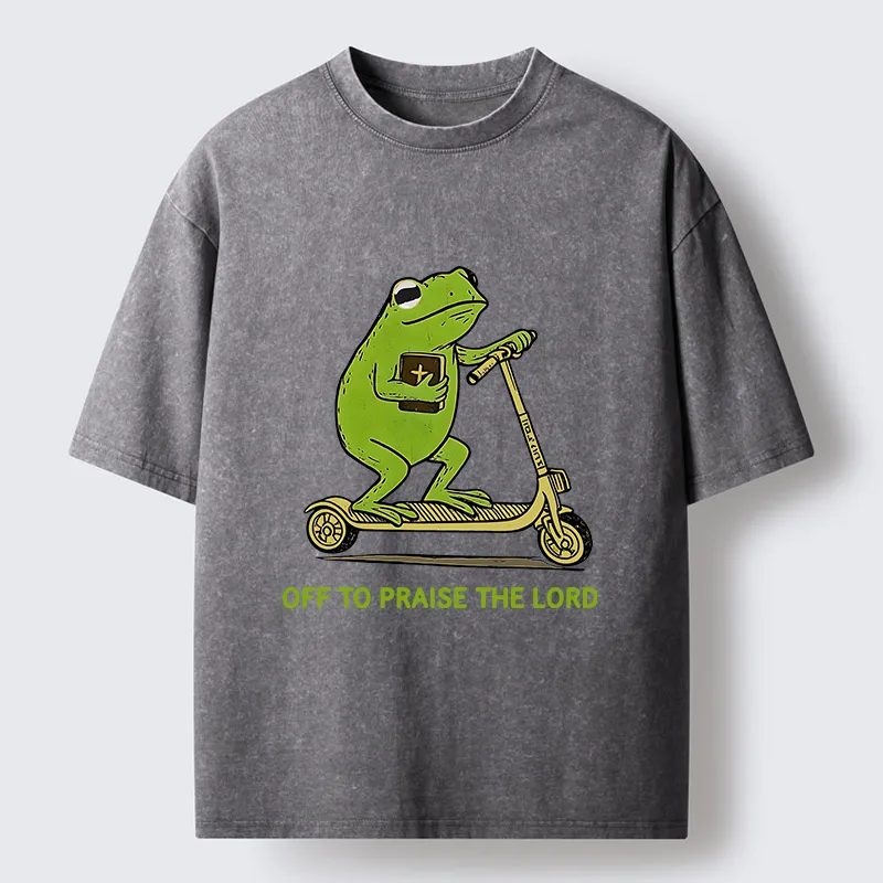 Magmoo Frog Went To Praise God Washed T-Shirt-Magmoo