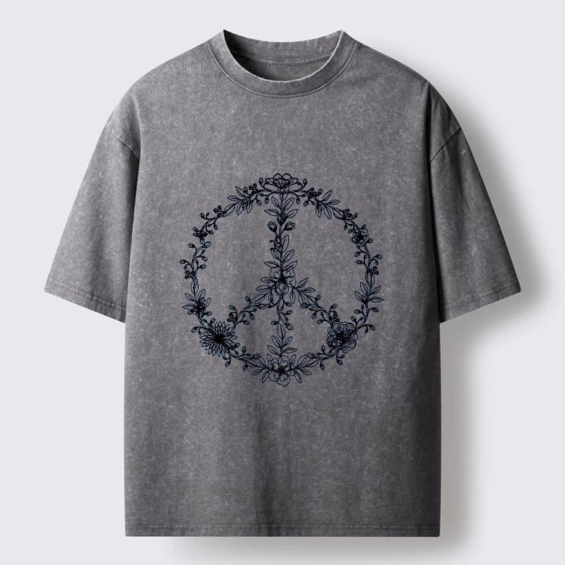 Magmoo Circle of Flower Peace Sign Washed T-Shirt-Magmoo