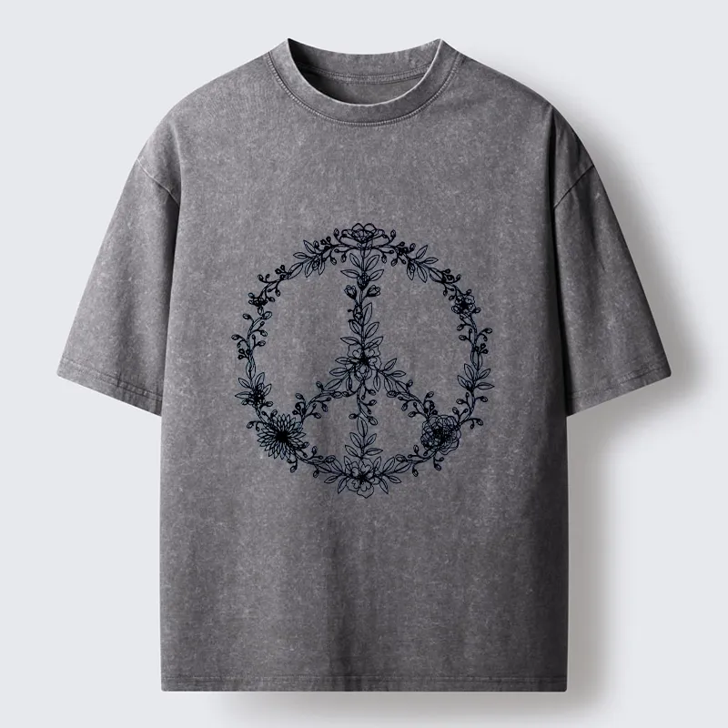 Magmoo Circle of Flower Peace Sign Washed T-Shirt-Magmoo