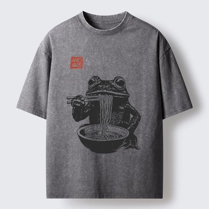 Magmoo Noodle Time for Froggy Washed T-Shirt-Magmoo