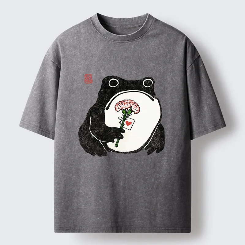 Magmoo The Frog Holding A Carnation Washed T-Shirt-Magmoo