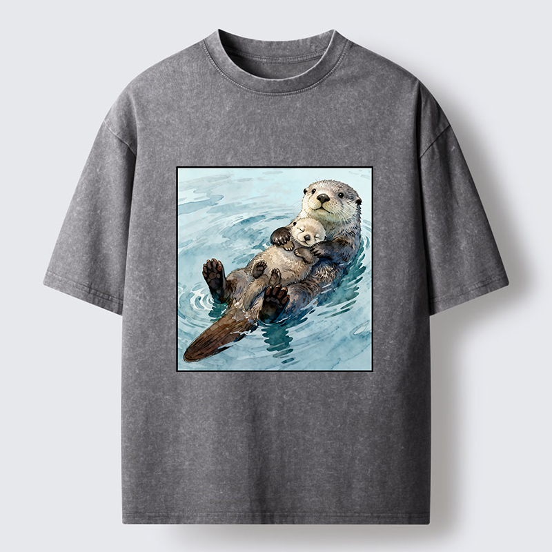 Magmoo Adorable Sea Otters Washed T-Shirt-Magmoo