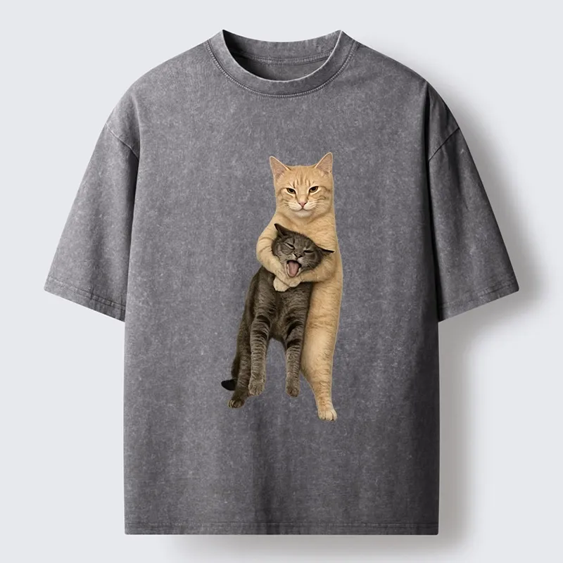 Magmoo Orange Cat’s Tight Embrace Washed T-Shirt-Magmoo