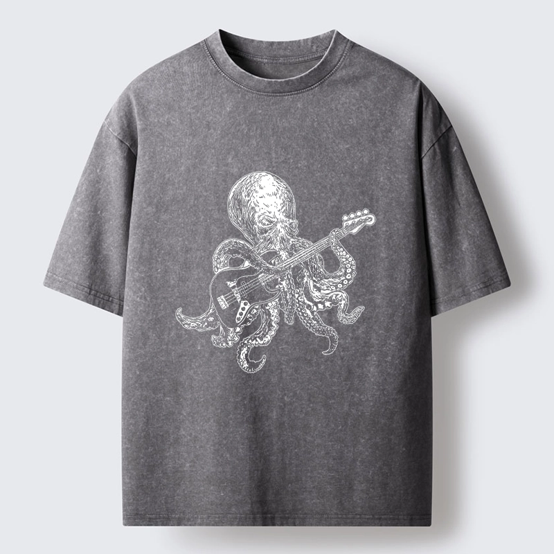 Magmoo Octopus Bassist In The Deep Washed T-Shirt-Magmoo