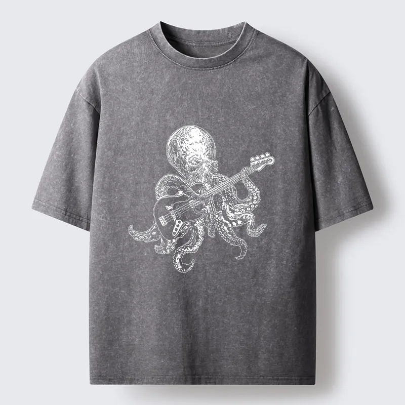 Magmoo Octopus Bassist In The Deep Washed T-Shirt-Magmoo