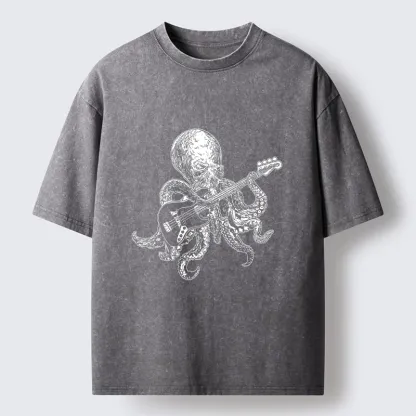 Magmoo Octopus Bassist In The Deep Washed T-Shirt-Magmoo