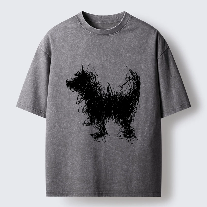 Magmoo Expressive Line Art Of A Dog Washed T-Shirt-Magmoo