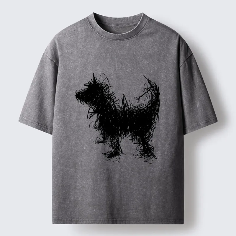 Magmoo Expressive Line Art Of A Dog Washed T-Shirt-Magmoo