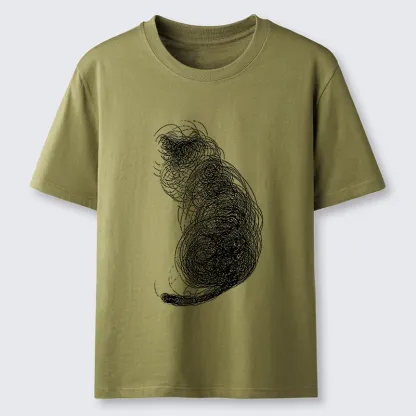 Magmoo Chaotic Line Art Of A Curled Cat Classic T-Shirt-Magmoo