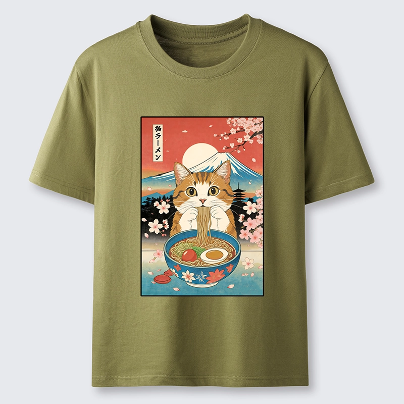 Magmoo Funny Orange Cat Eating Ramen Japan Classic T-Shirt-Magmoo