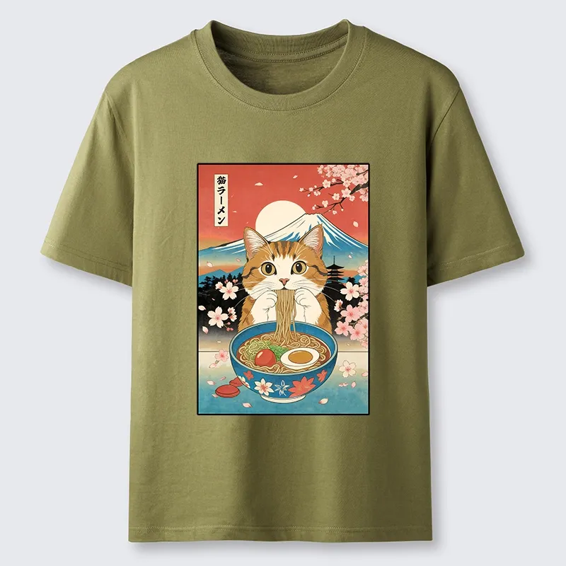 Magmoo Funny Orange Cat Eating Ramen Japan Classic T-Shirt-Magmoo