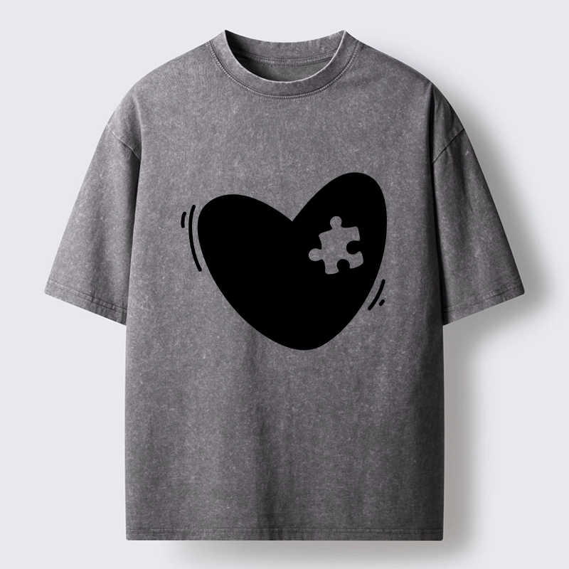 Magmoo Cute Heart Puzzle Washed T-Shirt-Magmoo