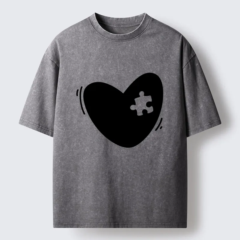 Magmoo Cute Heart Puzzle Washed T-Shirt-Magmoo