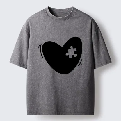 Magmoo Cute Heart Puzzle Washed T-Shirt-Magmoo