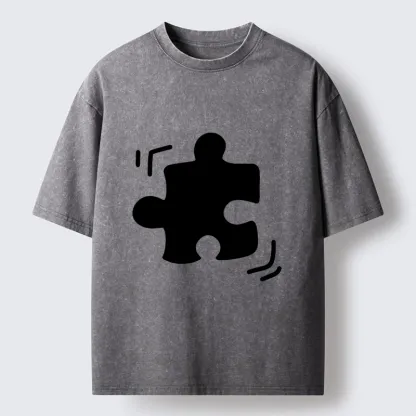 Magmoo Black Puzzle Piece Washed T-Shirt-Magmoo