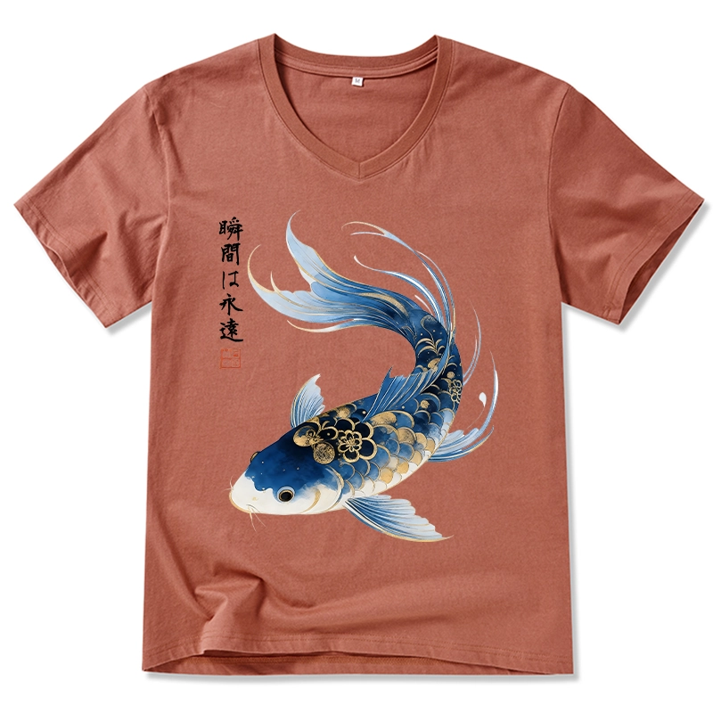 Magmoo Elegant Koi Fish Watercolor Art V-Neck Classic T-Shirt-Magmoo