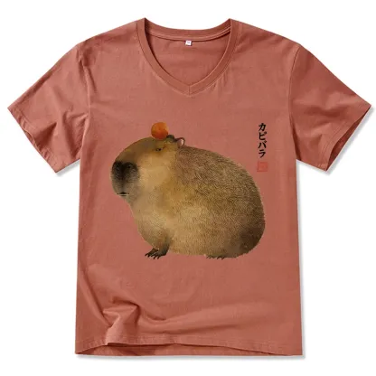 Magmoo Calm Capybara Illustration V-Neck Classic T-Shirt-Magmoo
