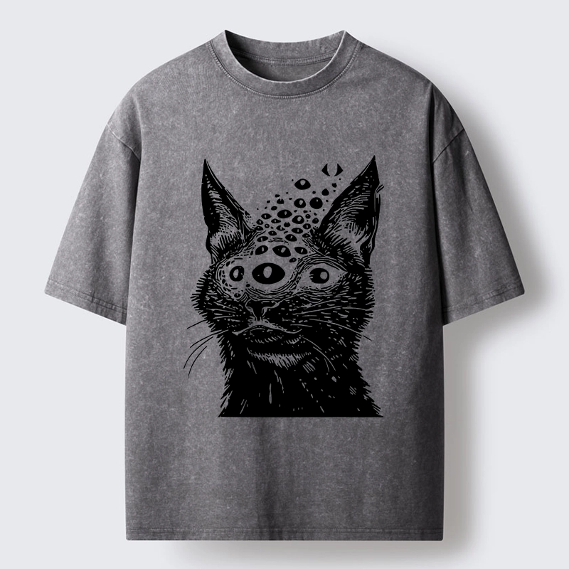 Magmoo Trippy Cat Third Eye Meme Washed T-Shirt