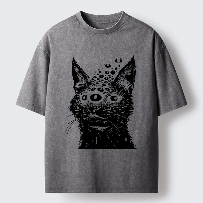 Magmoo Trippy Cat Third Eye Meme Washed T-Shirt