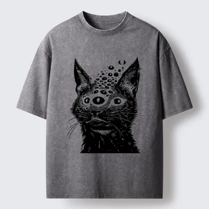 Magmoo Trippy Cat Third Eye Meme Washed T-Shirt