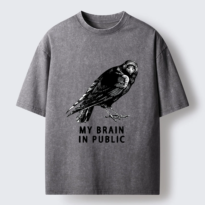 Magmoo Black Crow Public Brain Funny Art Washed T-Shirt