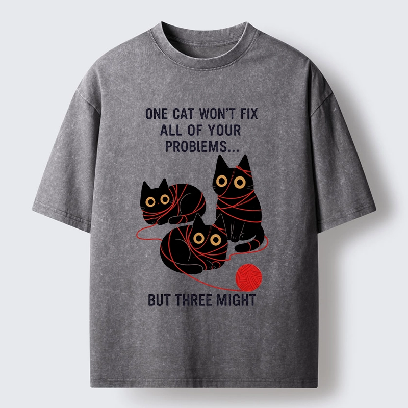 Magmoo Three Cats Fix All Problems Washed T-Shirt