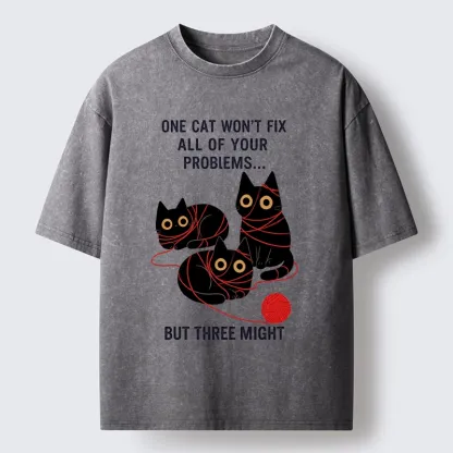 Magmoo Three Cats Fix All Problems Washed T-Shirt