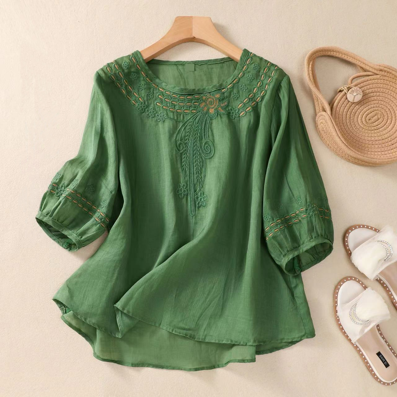 Elegant Women's Floral Vintage Embroidery Blouse Shirt