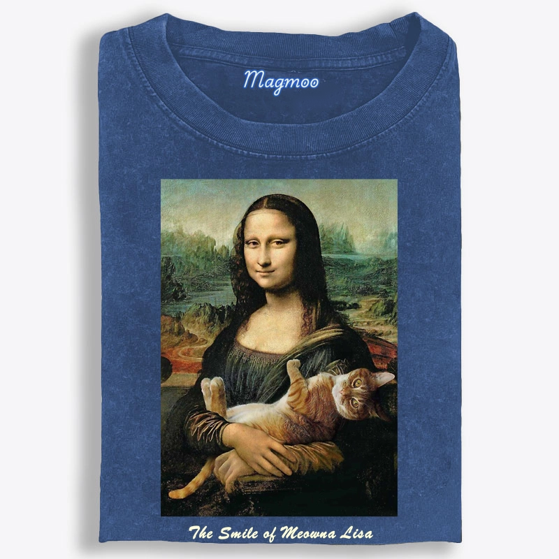 Meowna Lisa Mona Lisa Cat Parody Retro Washed T-Shirt