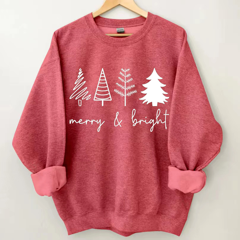 Merry & Bright Christmas Trees Sweatshirt-Magmoo