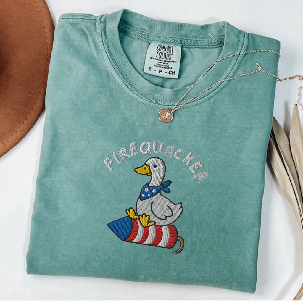 Embroidered Funny Goose FIREQUACKER T-Shirt