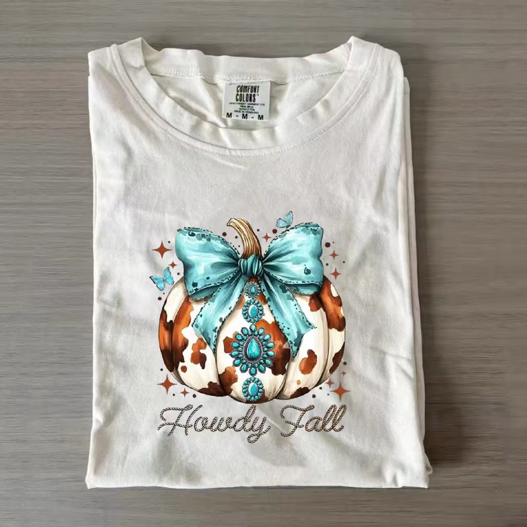 Howdy Fall Western Pumpkin Coquette Bow T-Shirt