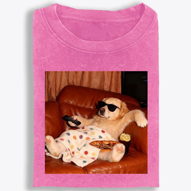 Golden Retriever Relaxing On Couch Retro Washed T-Shirt