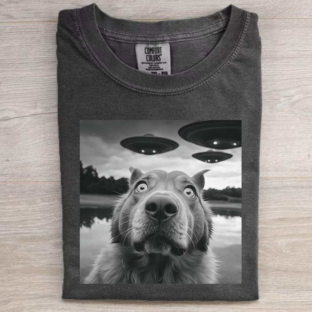 Funny Animal Selfie With UFO Art Acid Wash Shirt/Sweatshirt/Hoodie