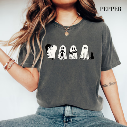 Halloween Black Cat & Ghost Comfort Colors Shirt-Magmoo