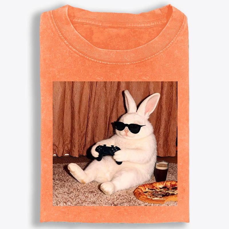 Gamer Rabbit Playing Video Game Retro Washed T-Shirt