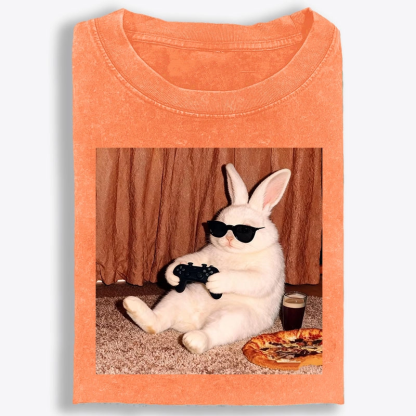 Gamer Rabbit Playing Video Game Retro Washed T-Shirt
