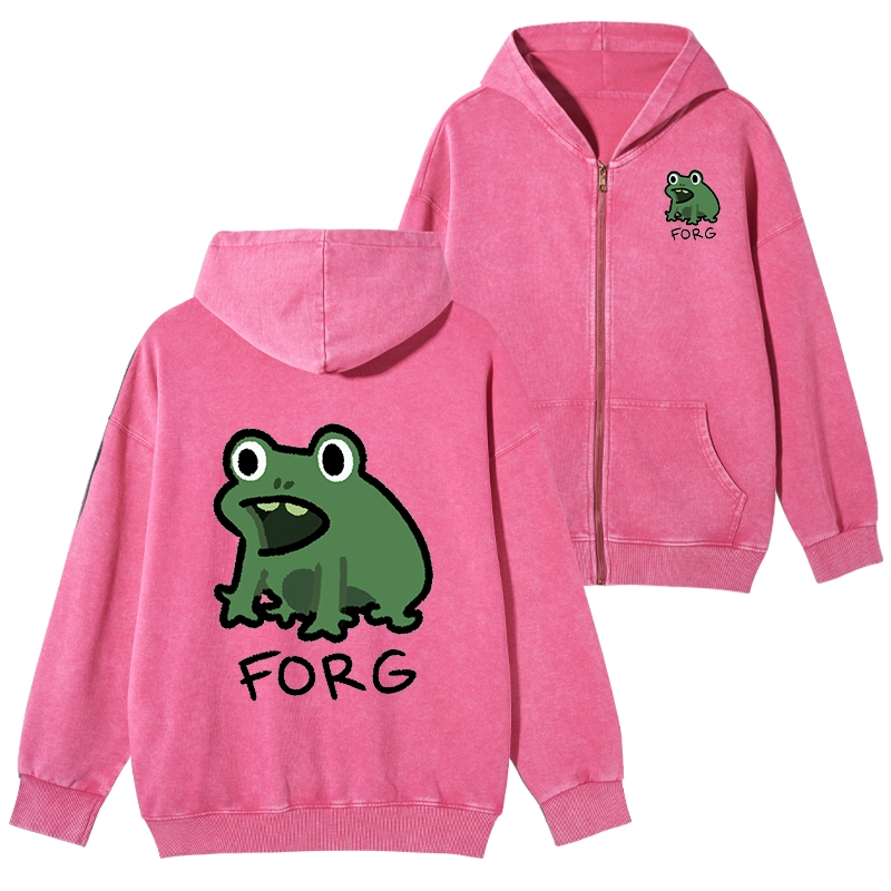 Magmoo Funny Forg Japan Washed Zip Hoodie