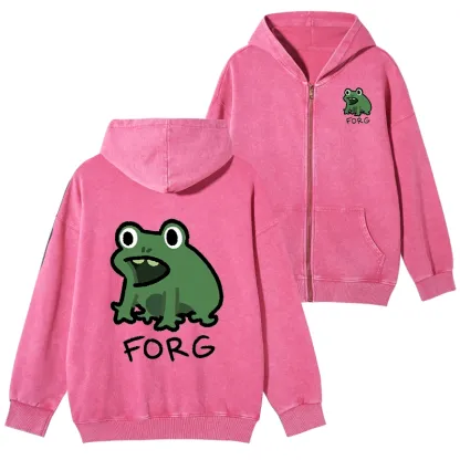 Magmoo Funny Forg Japan Washed Zip Hoodie