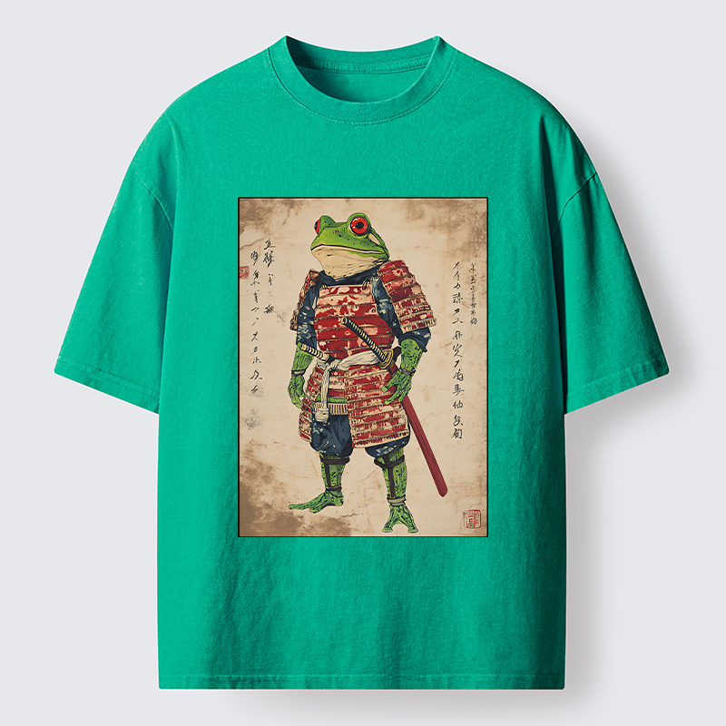 Magmoo Retro Frog Samurai Portrait Washed T-Shirt