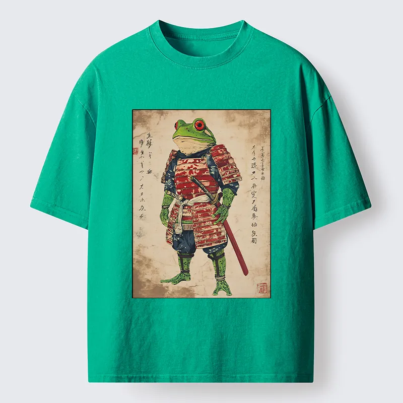 Magmoo Retro Frog Samurai Portrait Washed T-Shirt