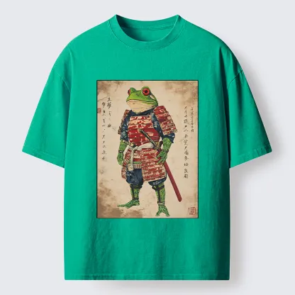 Magmoo Retro Frog Samurai Portrait Washed T-Shirt
