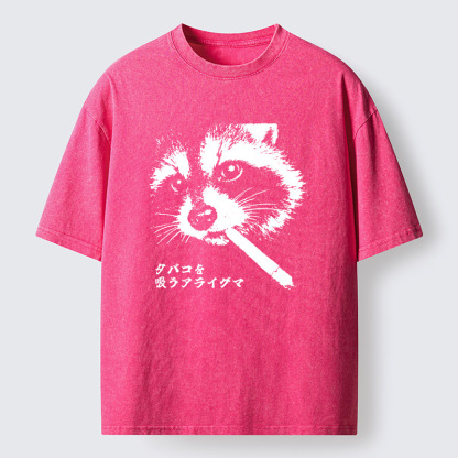 Magmoo Somking Raccoon Washed T-Shirt
