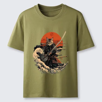 Magmoo Handsome Cat Samurai Japanese Classic T-Shirt-Magmoo