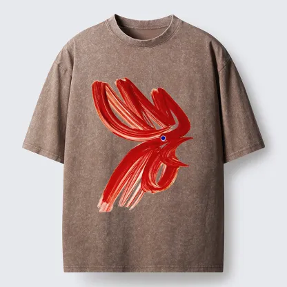 Magmoo Calligraphy Art Chicken Washed T-Shirt-Magmoo