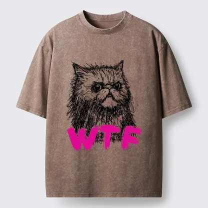 Magmoo Angry And Sloppy Cat Washed T-Shirt-Magmoo