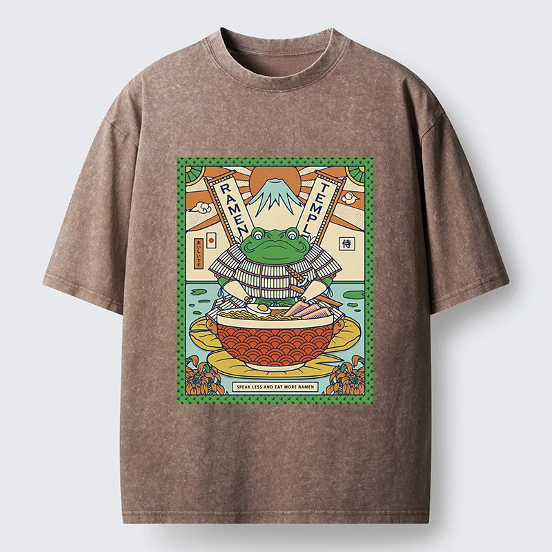 Magmoo Frog Samurai Eating Ramen Washed T-Shirt