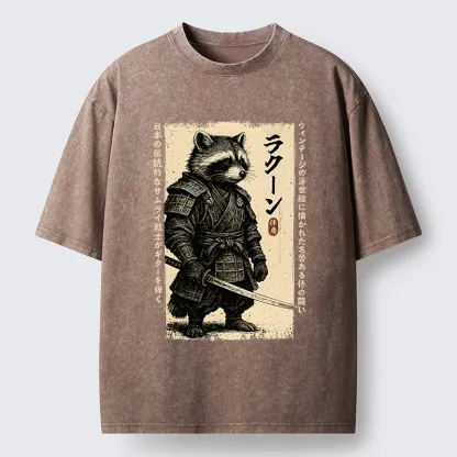 Magmoo Raccoon Japanese Samurai Washed T-Shirt